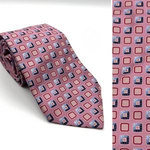 Ermenegildo Zegna Men's 100% Silk Tie Square Patterned Necktie Pink 3.5" EUC!